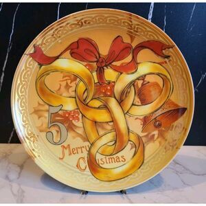 Pottery Barn 12 Days Of Christmas Dessert Plate, 5 'Golden Rings' Day (5) EUC